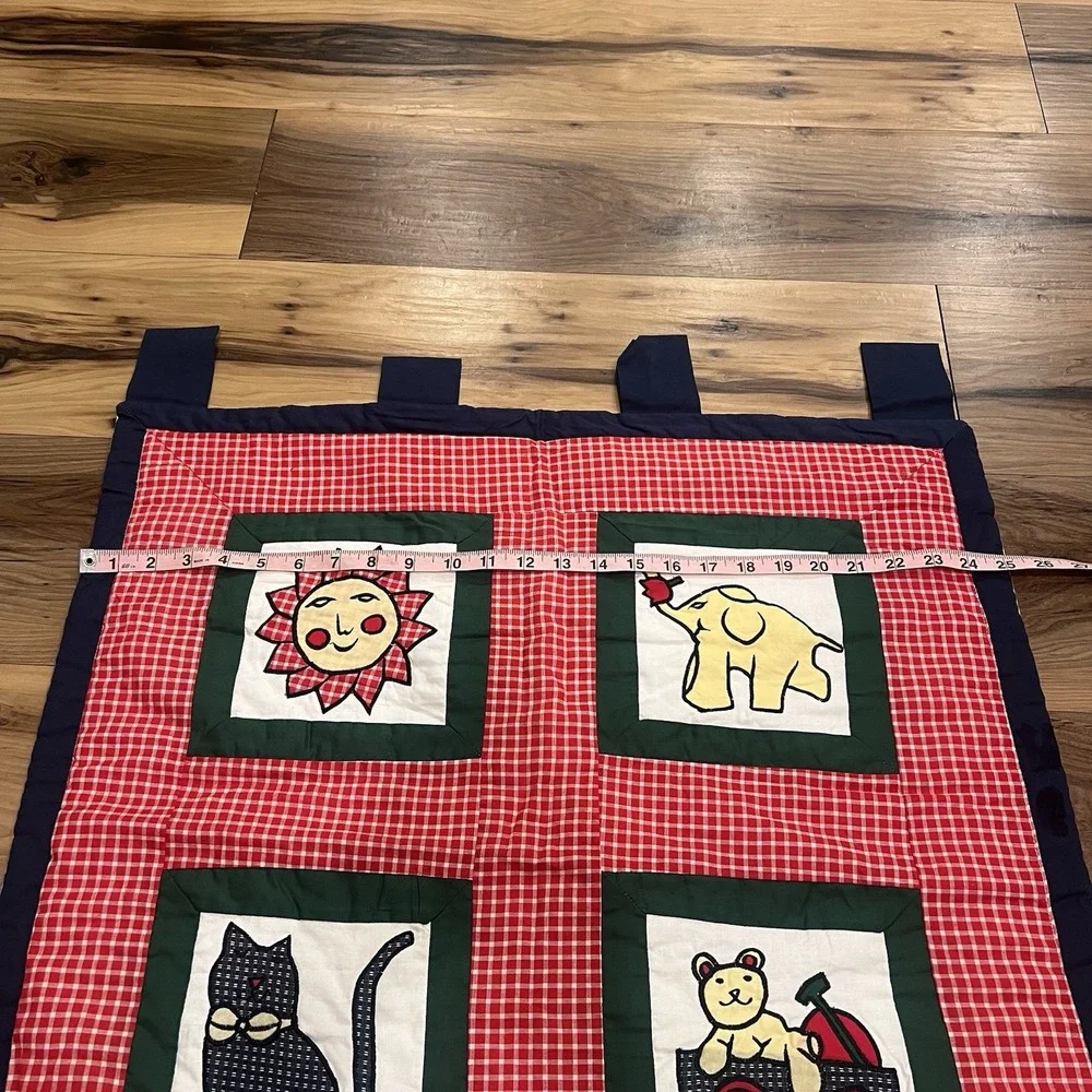 Vtg Quilt Wall Hanging Plaid Cat Sun Baby Nursery Decor Handmade 25in x 24.5in
